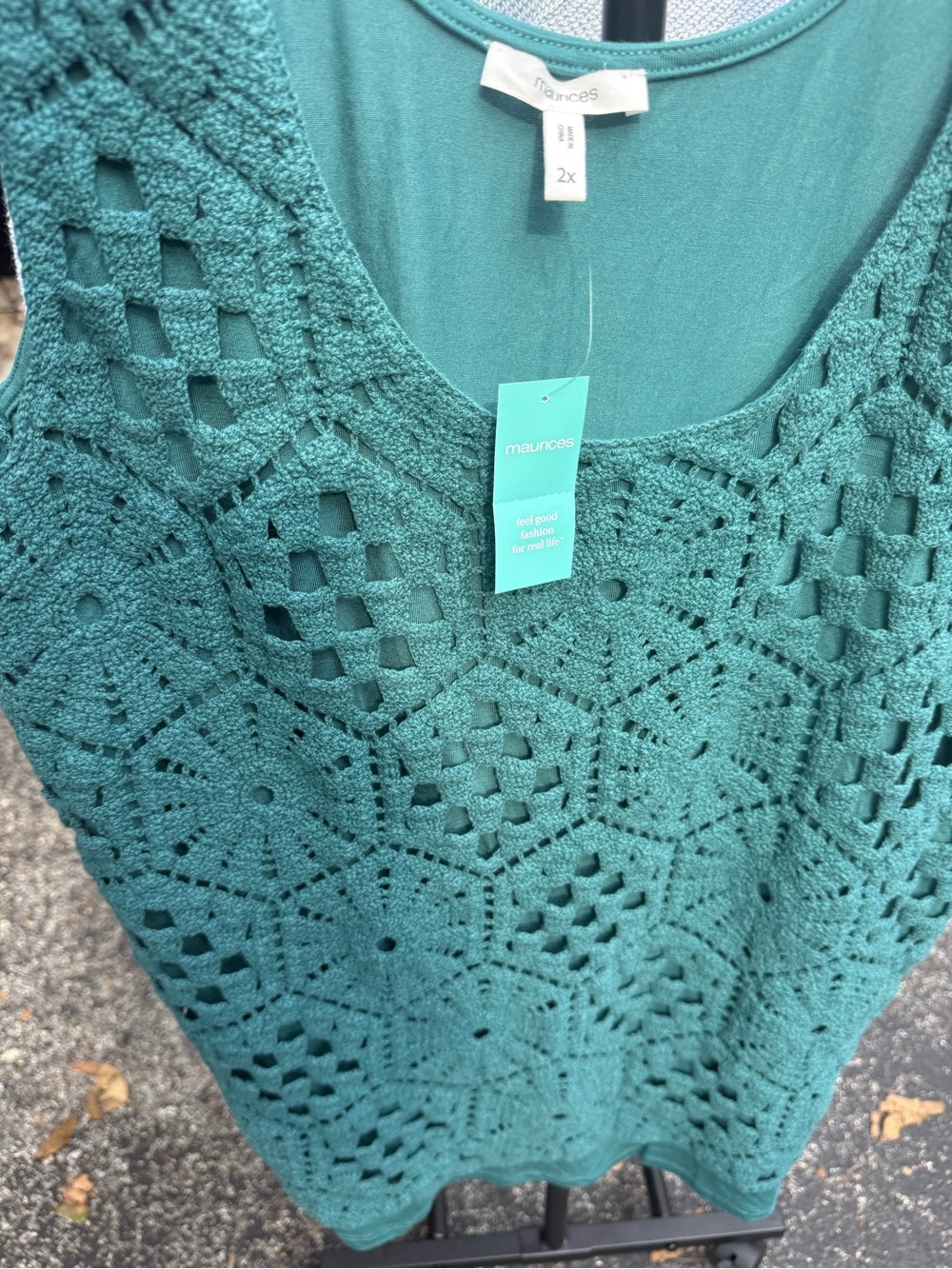 Maurices Teal Crochet Scoop Neck Tank Top